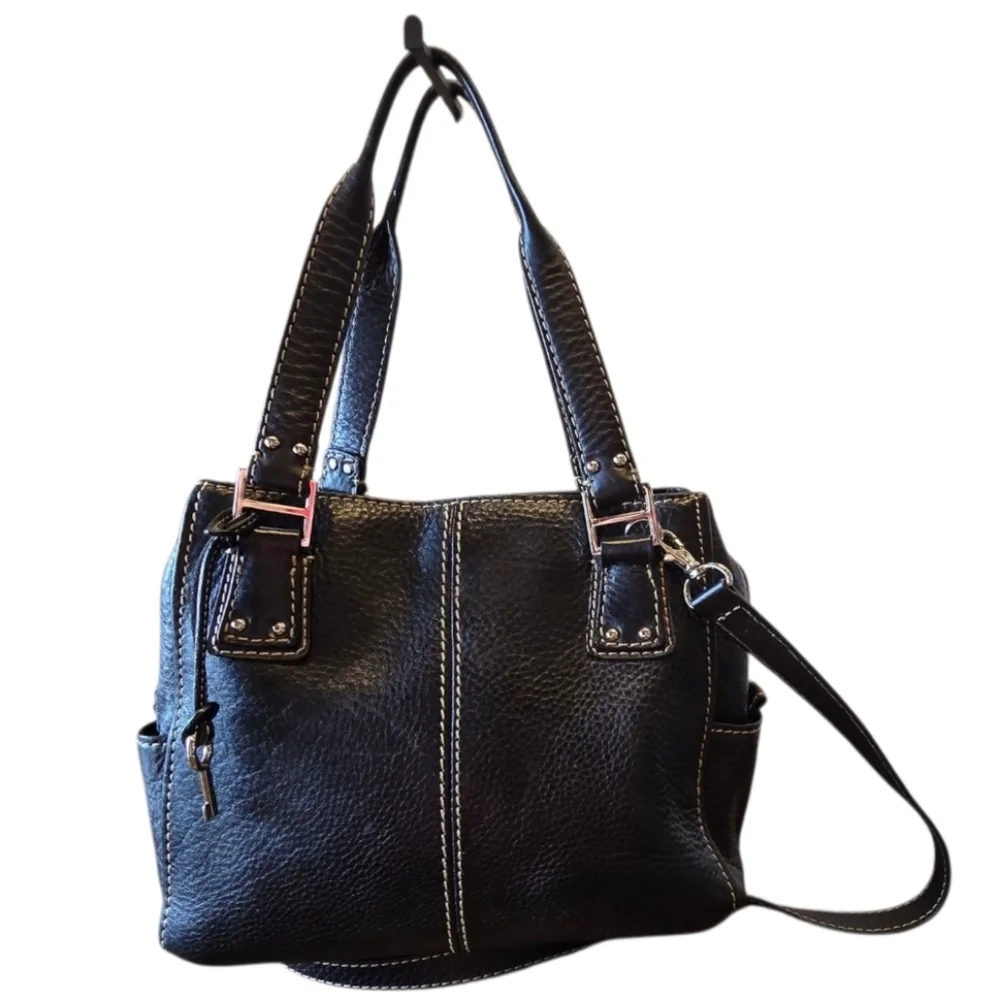 Fossil Black Pebbled Leather Multi Compartment Satchel Shoulder Bag